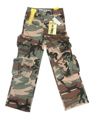 VIP Jeans Green/Brown Camo Cargo Pants Women Size 9/29 Mid Rise Stretch Pockets